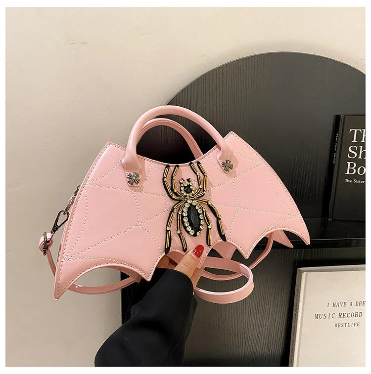 Spider-Embroidered PU Phone Crossbody Bag with Removable Strap Pink color SKU reference