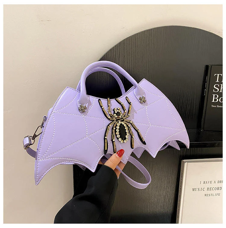 Spider-Embroidered PU Phone Crossbody Bag with Removable Strap Purple color SKU reference