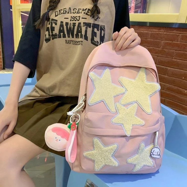 Star-Detail School Backpack with Pink Doll Pendant product reference image
