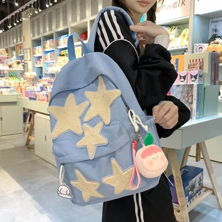 Star-Detail School Backpack with Pink Doll Pendant Blue color SKU reference