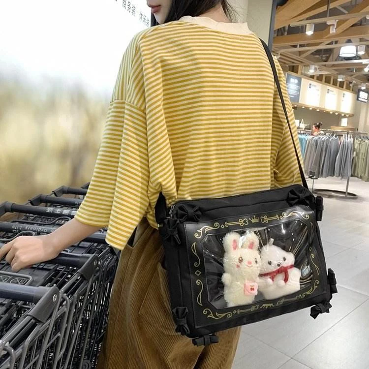Nylon Crossbody Bag with Clear Window & Bow Detail product reference image