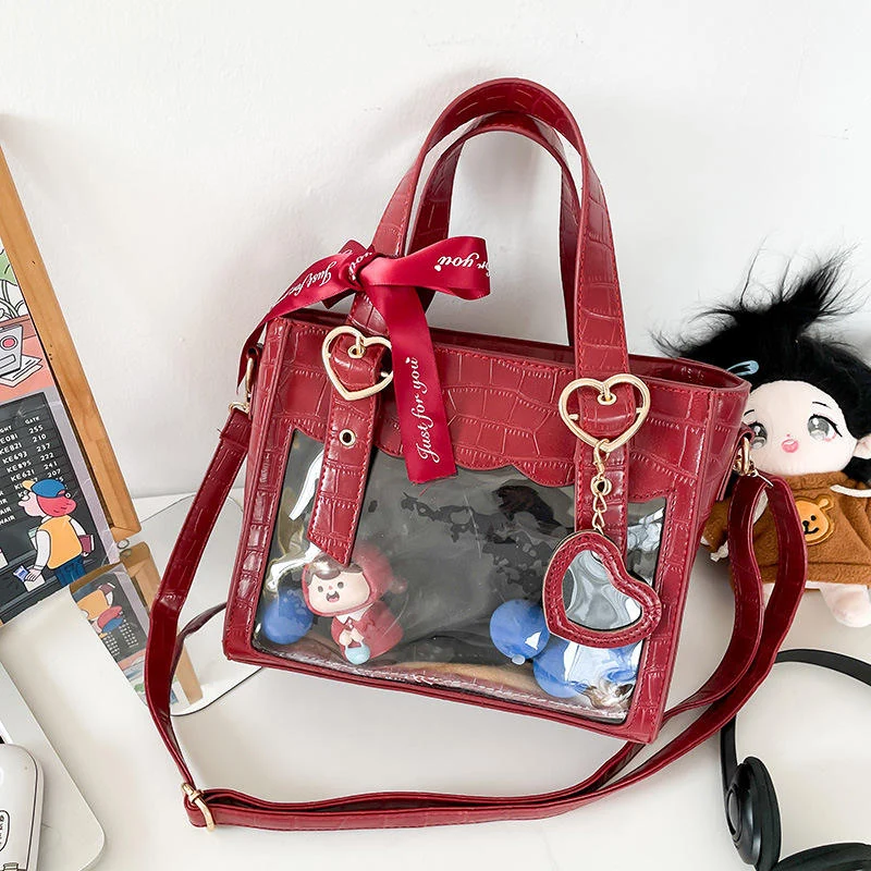 PU Crossbody Bag with Clear Window & Heart Hardware product reference image