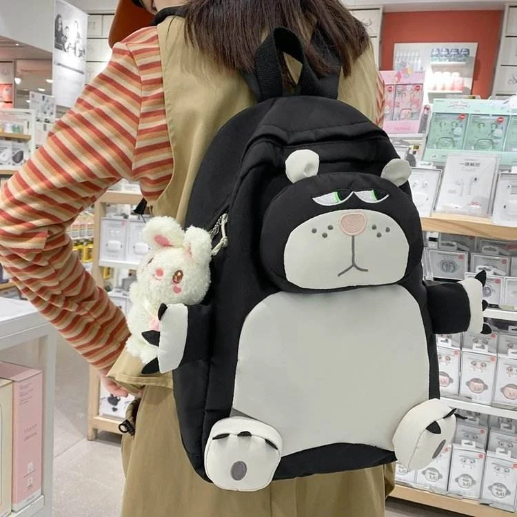 Nylon Backpack with Bear Doll & Bunny Details product reference image