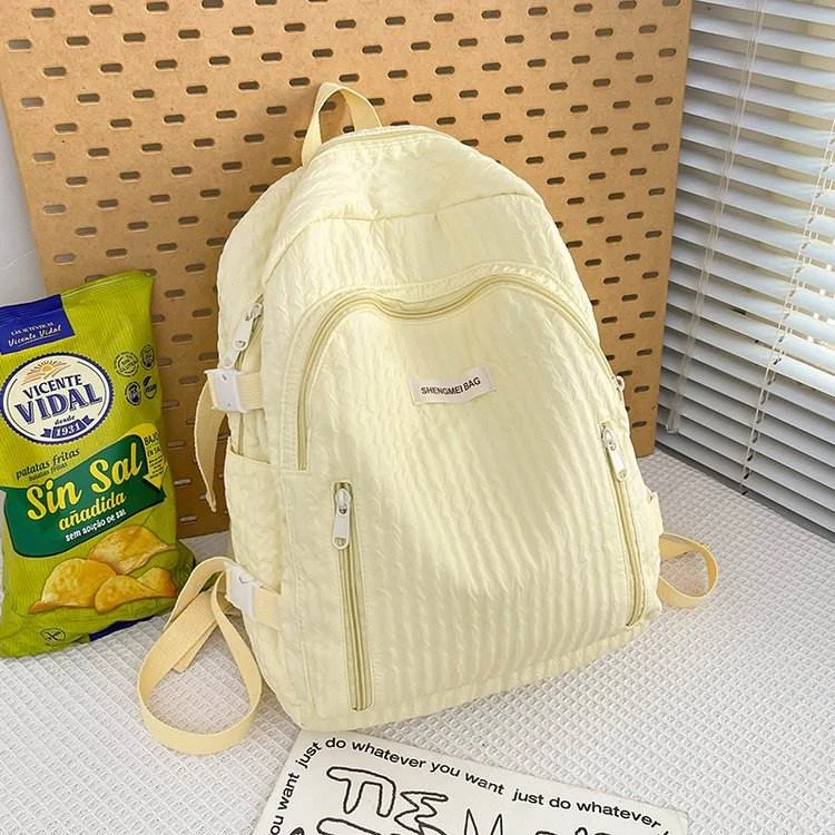 Nylon Bubble-Grid School Backpack with Bear Pendant Yellow color SKU reference