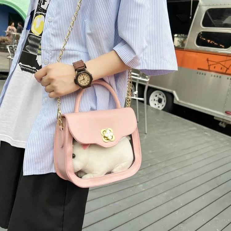 PU Mini Crossbody Bag with Clear Window & Bunny Pouch Pink color SKU reference