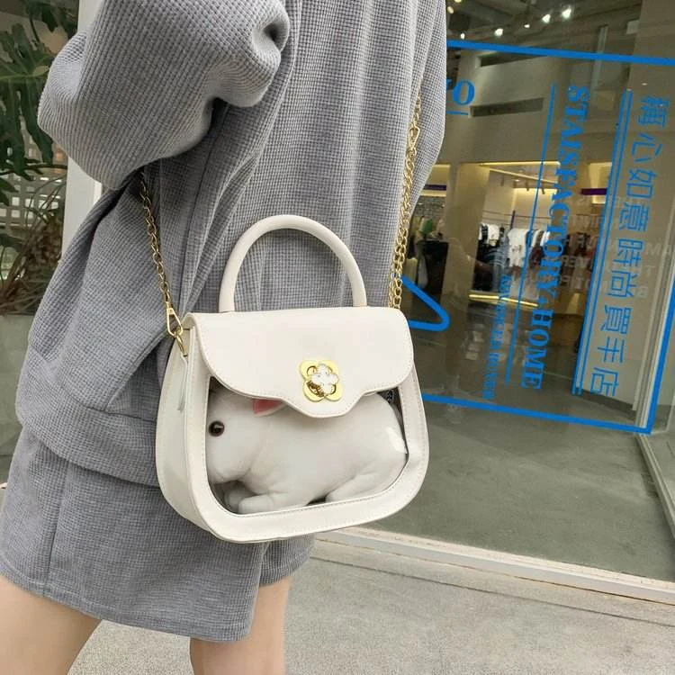 PU Mini Crossbody Bag with Clear Window & Bunny Pouch White color SKU reference