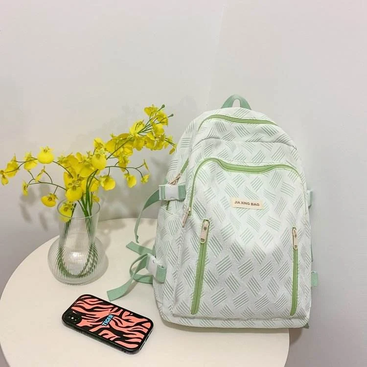 Striped School Backpack with Doll Pendant & Multi-Pocket Storage product reference image