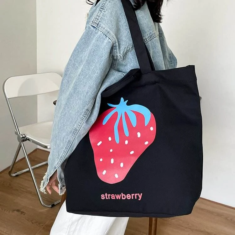 Canvas Strawberry-Print Tote Bag product reference image