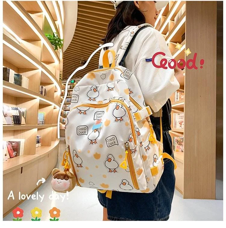 Cartoon Graffiti Multi-Pocket Backpack Yellow color SKU reference