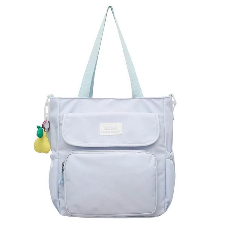 Nylon Multi-Pocket Shoulder Bag with Pear Pendant Blue color SKU reference
