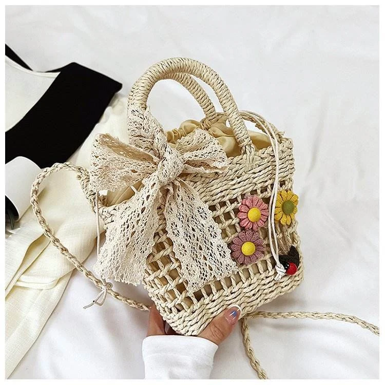 Woven Straw Mini Crossbody Bag with Floral Bow Detail product reference image