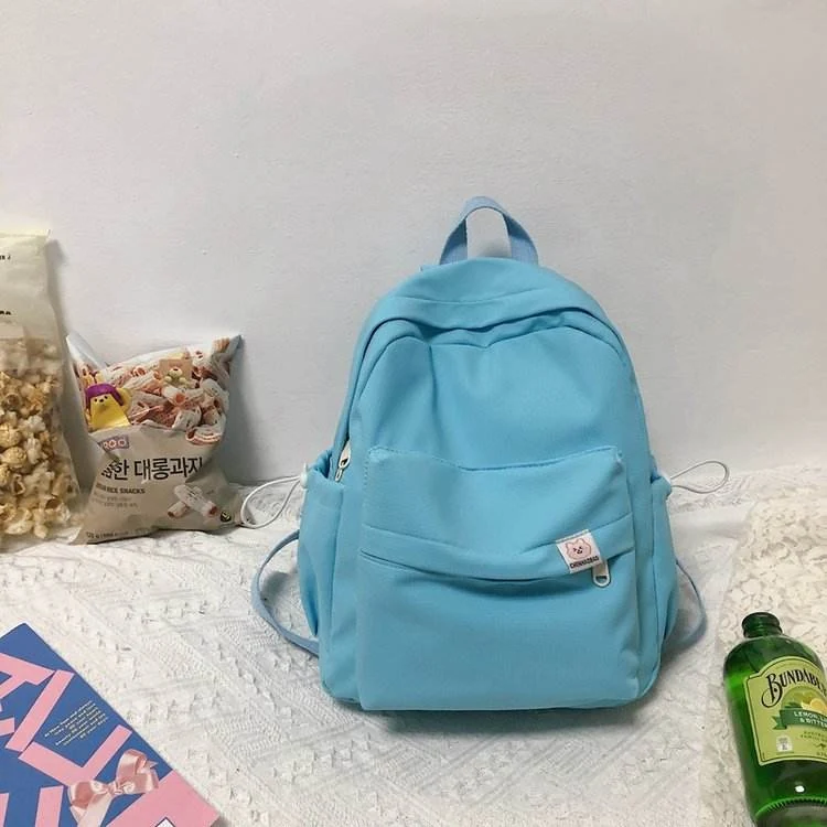 Nylon Drawstring Backpack with Bear Pendant & Back Pocket product reference image