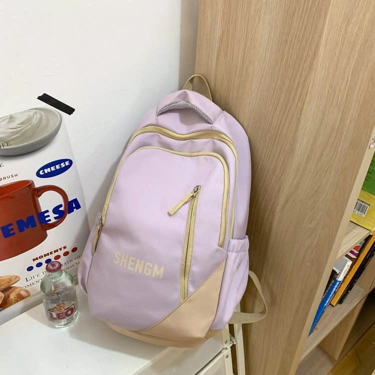 Nylon School Backpack with Plush Pendant & Side Pockets Purple color SKU reference
