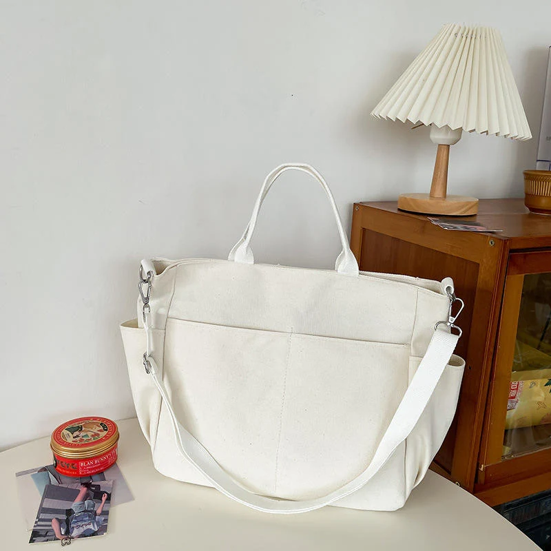 Multi-Layer Canvas Tote Bag with Card Pocket White color SKU reference
