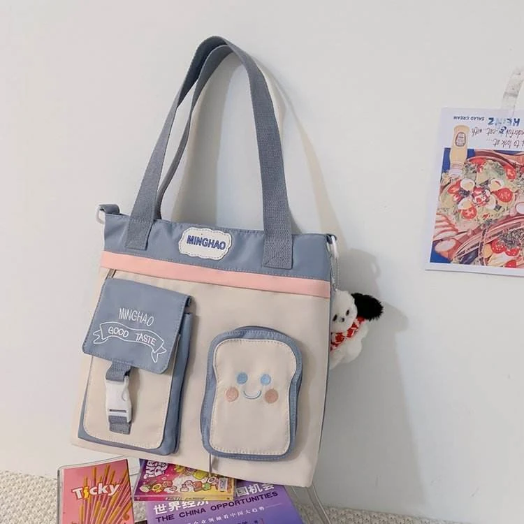 Toast-Pocket Nylon Shoulder Bag with Puppy Pendant Blue color SKU reference