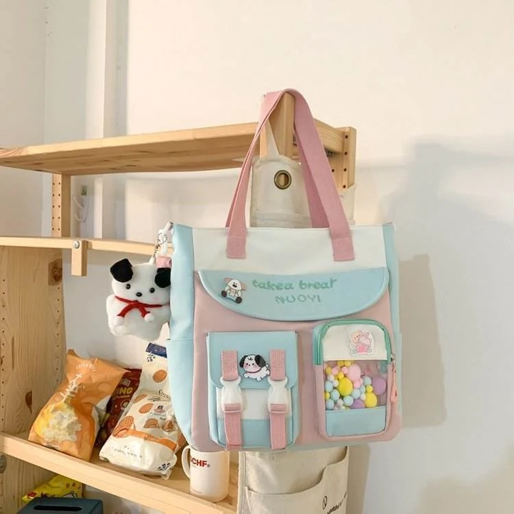 Nylon Multi-Pocket Shoulder Bag with Puppy Pendant Green color SKU reference
