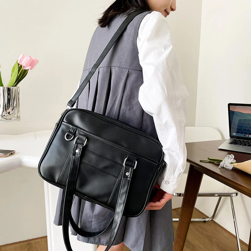 PU Shoulder Bag with Star Embroidery Black color SKU reference