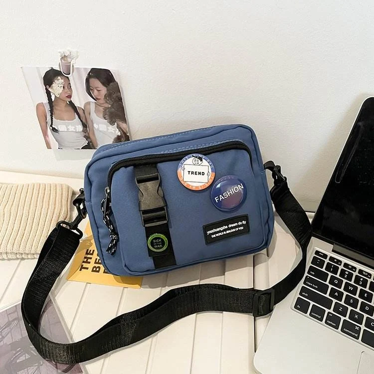 Compact Nylon Waist Bag with Layered Storage Blue color SKU reference