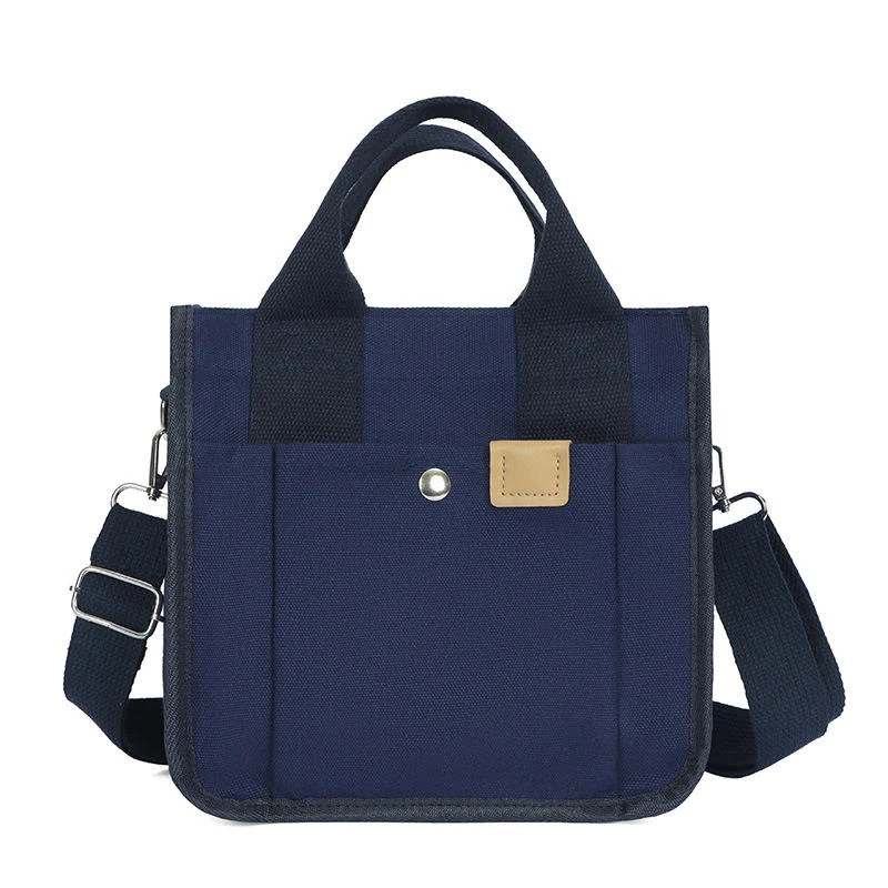 Layered Canvas Tote Bag with Multi-Pocket Storage Navy color SKU reference