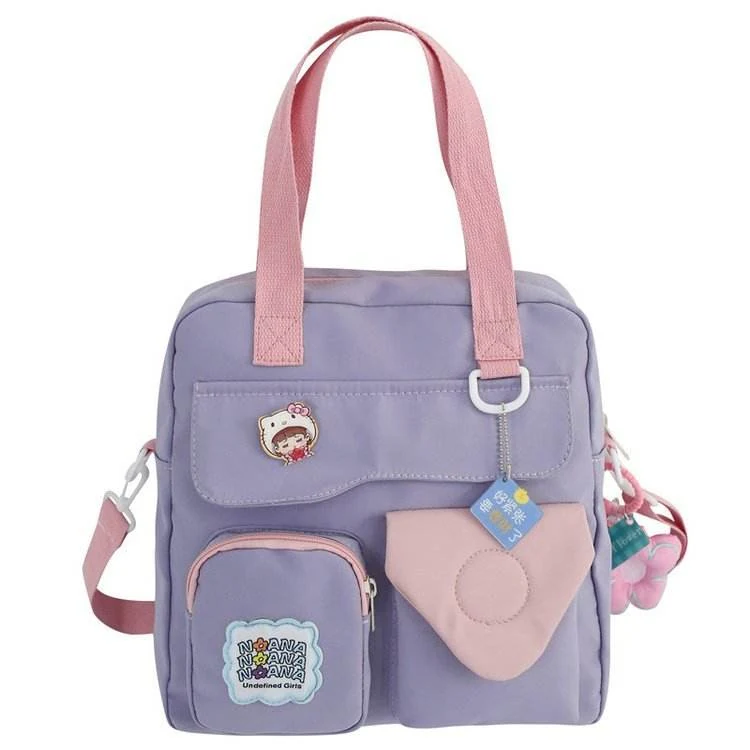 Nylon Multi-Pocket Crossbody Bag with Flower Pendant Purple color SKU reference