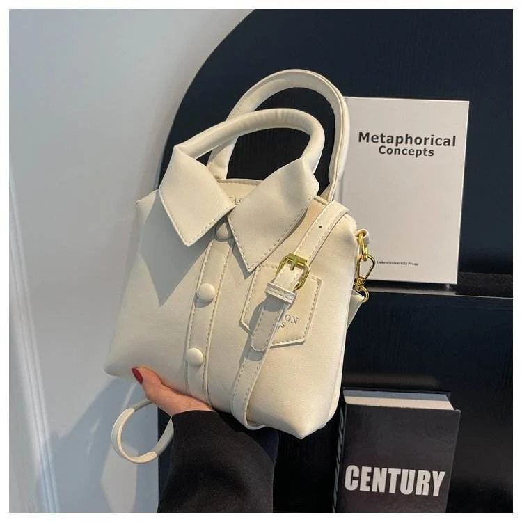 Collar-Inspired PU Shoulder Bag with Adjustable Strap White color SKU reference