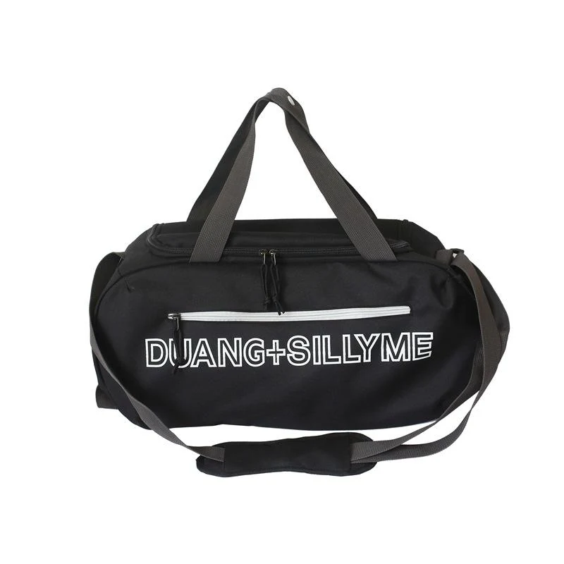 Custom Nylon Gym Duffel with Side Mesh Pocket Black color SKU reference