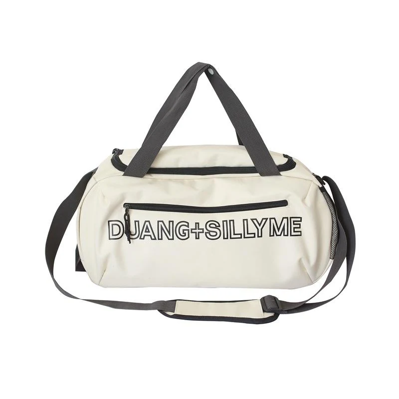 Custom Nylon Gym Duffel with Side Mesh Pocket White color SKU reference
