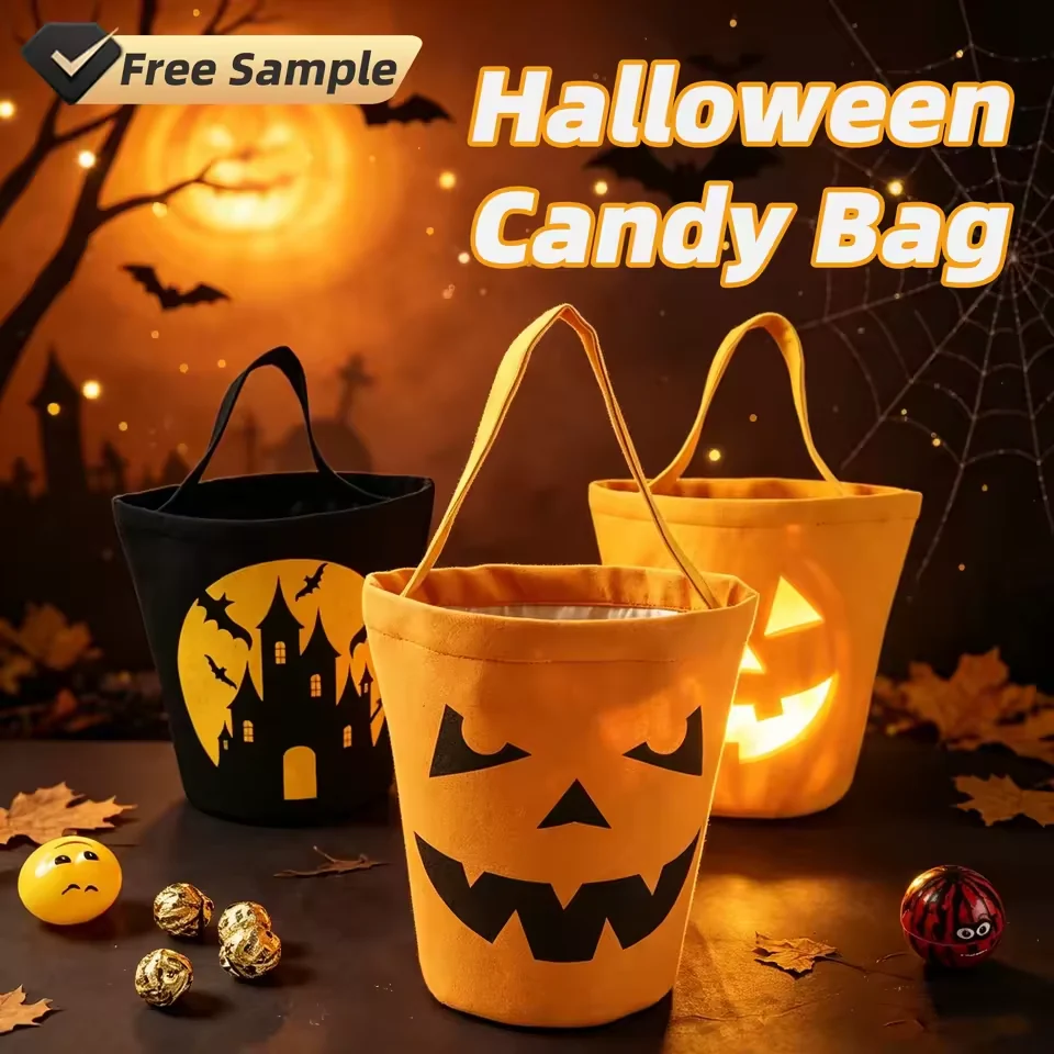 Halloween Pumpkin & Bat Canvas Trick-or-Treat Tote product reference image