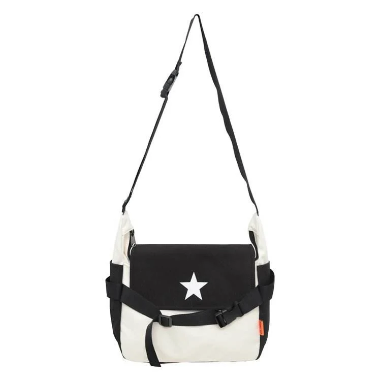 Nylon Outdoor and Travel Messenger Sling Bag Black / white color SKU reference