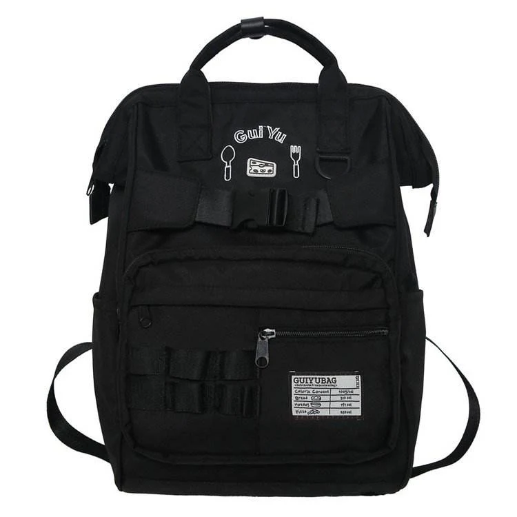 Multifunctional Nylon Travel and School Backpack Black color SKU reference