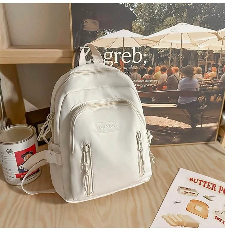 Five-Color Nylon School Backpack with Adjustable Straps White color SKU reference