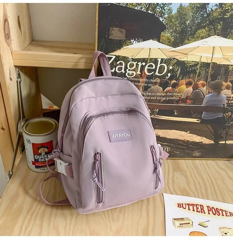 Five-Color Nylon School Backpack with Adjustable Straps Purple color SKU reference