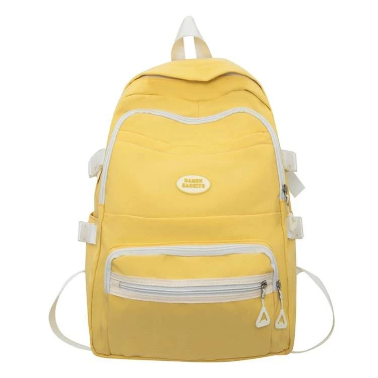 Nylon School Backpack with Rear Zipper Pocket Yellow color SKU reference
