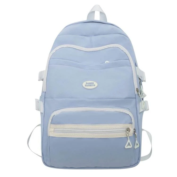 Nylon School Backpack with Rear Zipper Pocket Sky blue color SKU reference