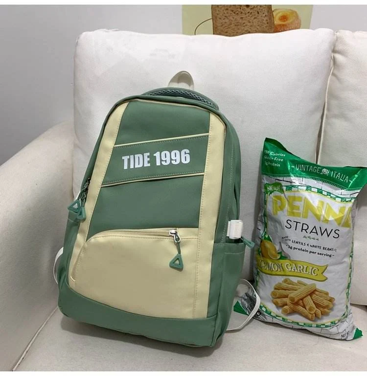 Color-Block Nylon Teen School Backpack Green color SKU reference