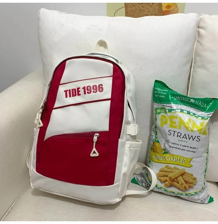 Color-Block Nylon Teen School Backpack White color SKU reference