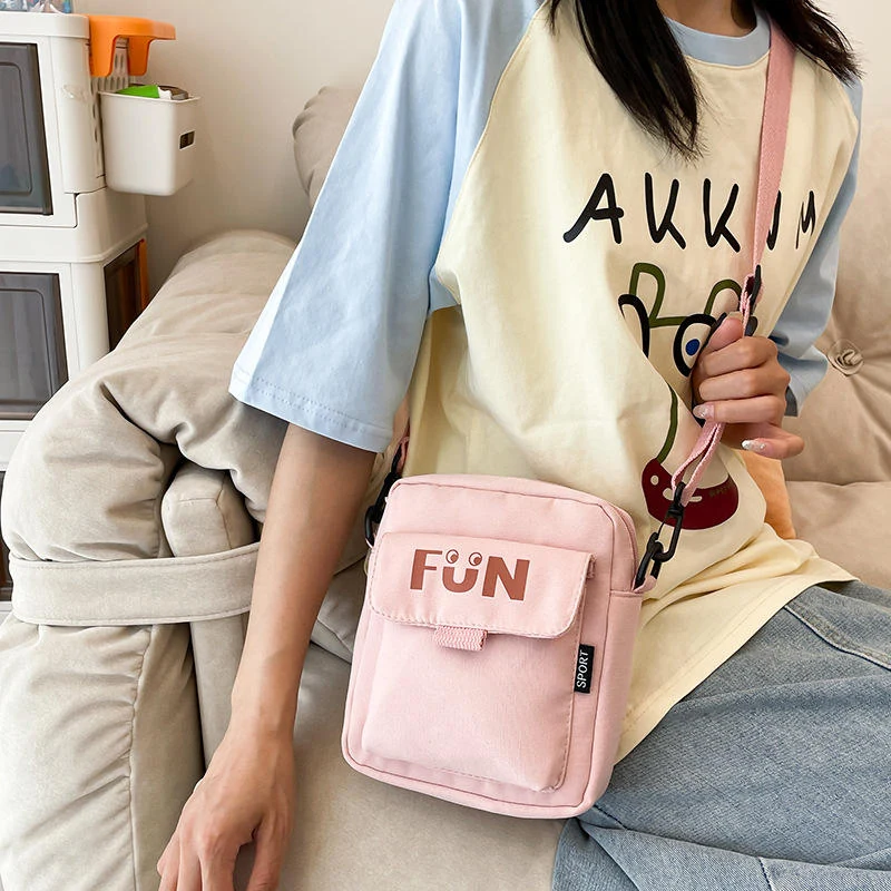 Mini Nylon Crossbody Bag with Magnetic Buckle Pink color SKU reference