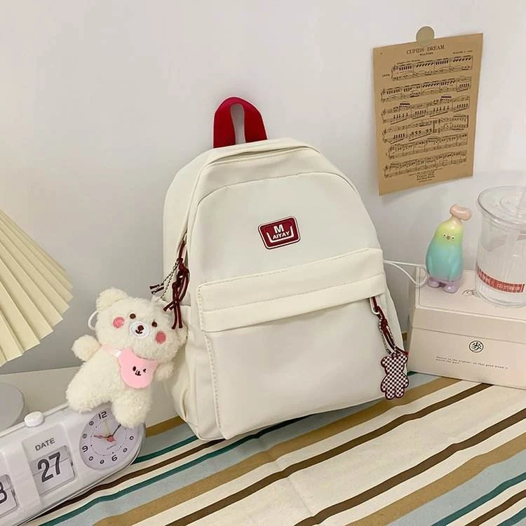 Unisex Nylon Backpack with Adjustable Shoulder Straps White / red color SKU reference
