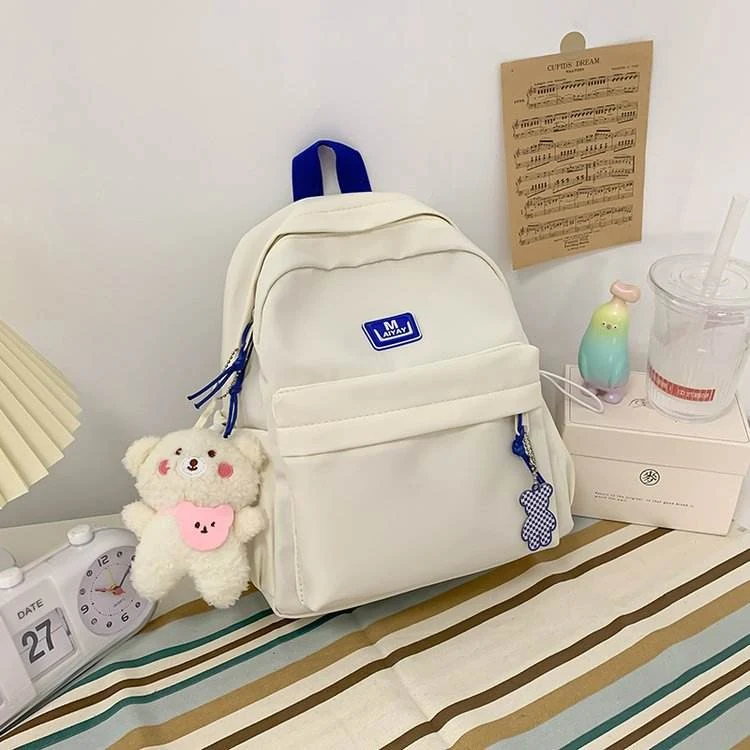 Unisex Nylon Backpack with Adjustable Shoulder Straps White / blue color SKU reference