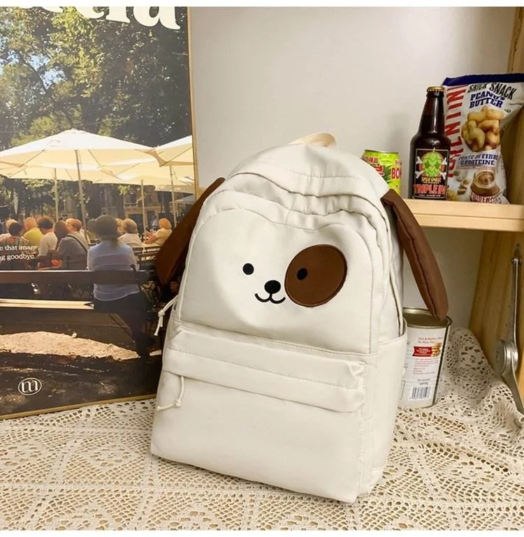 Cartoon Embroidered Nylon Student Backpack White color SKU reference