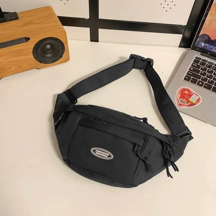 Multi-Pocket Nylon Waist and Chest Phone Bag Black color SKU reference