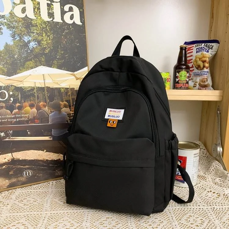 Five-Color Nylon Student Backpack for Teens Black color SKU reference