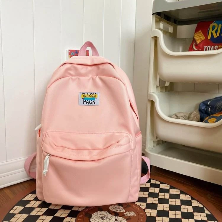 Nylon Student Backpack with Letter Label Detail Hot pink color SKU reference