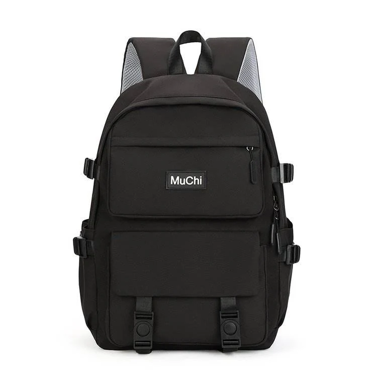 Unisex Nylon Computer Backpack with Two-Way Zip Black color SKU reference