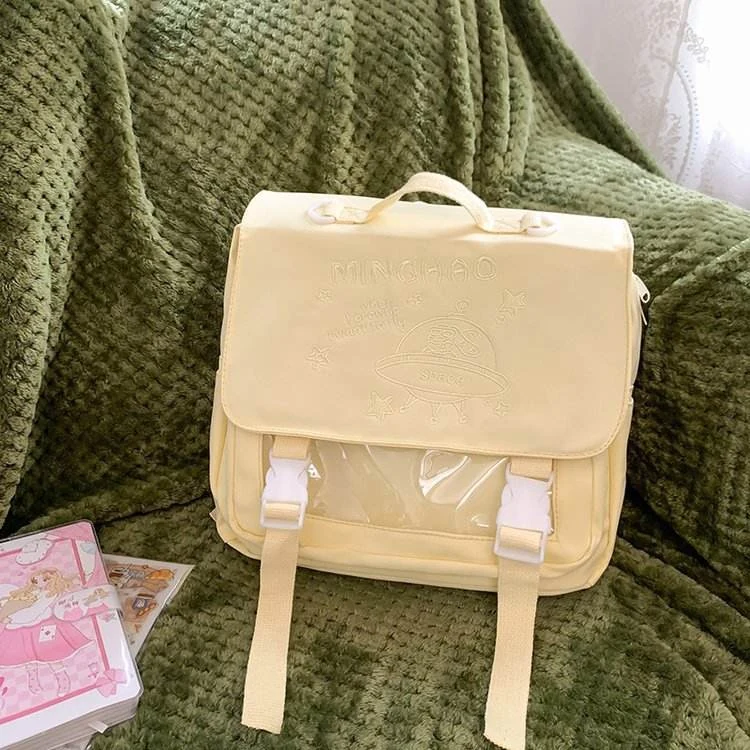 Square Nylon School Backpack with Letter Embroidery Yellow color SKU reference