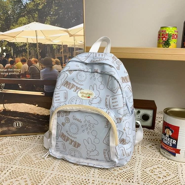 Cartoon Backpack with Transparent Pocket Sky blue color SKU reference
