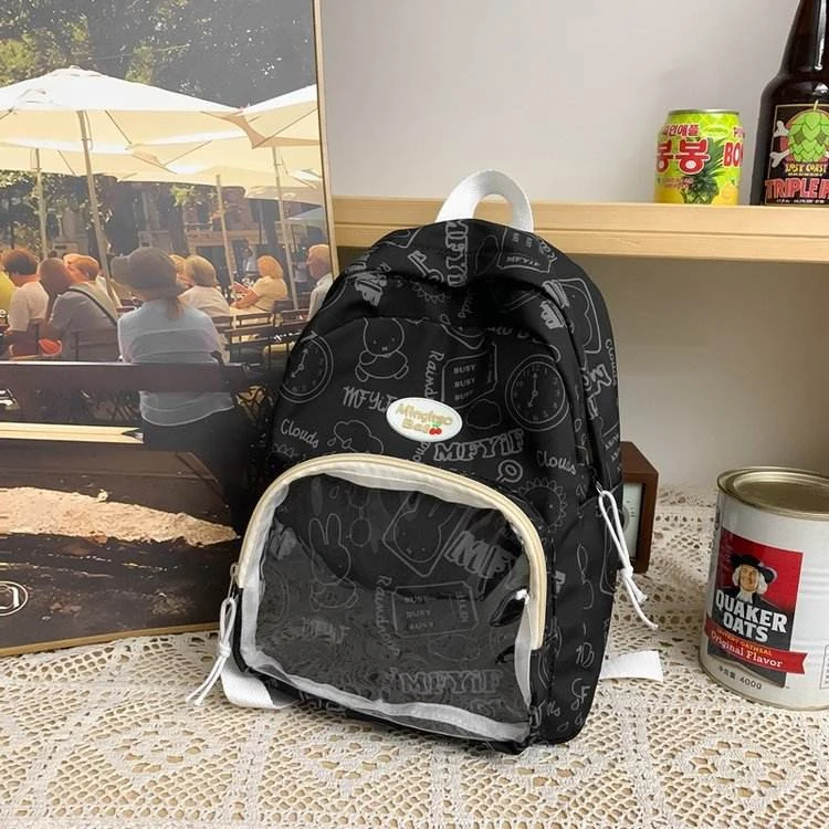 Cartoon Backpack with Transparent Pocket Black color SKU reference
