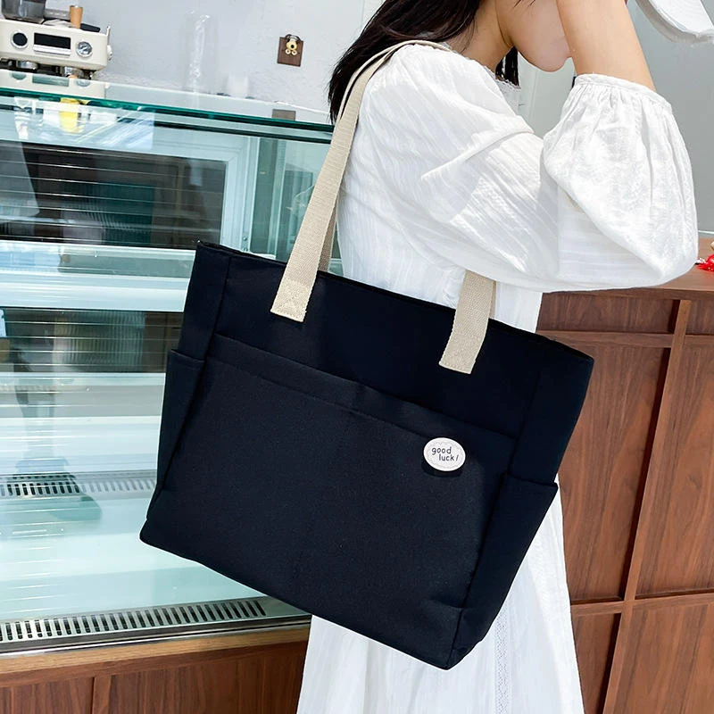 Oxford Square Multipocket Everyday Tote with Zipper Black color SKU reference