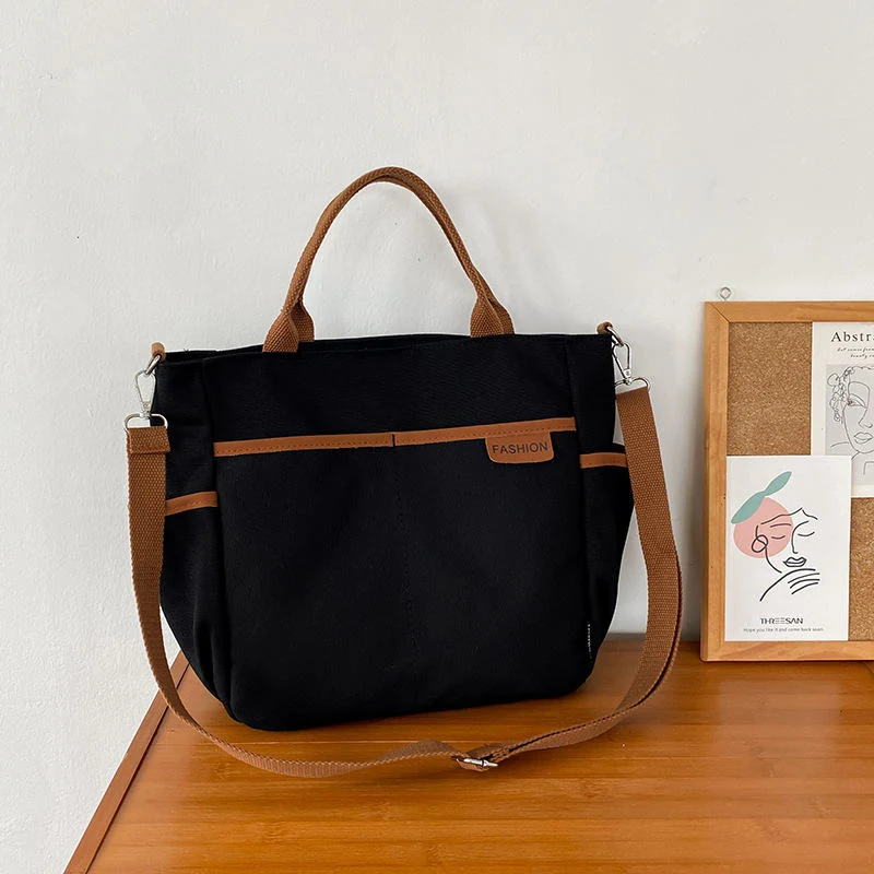 Lightweight Canvas Tote and Crossbody Bag with Three Colors Black color SKU reference