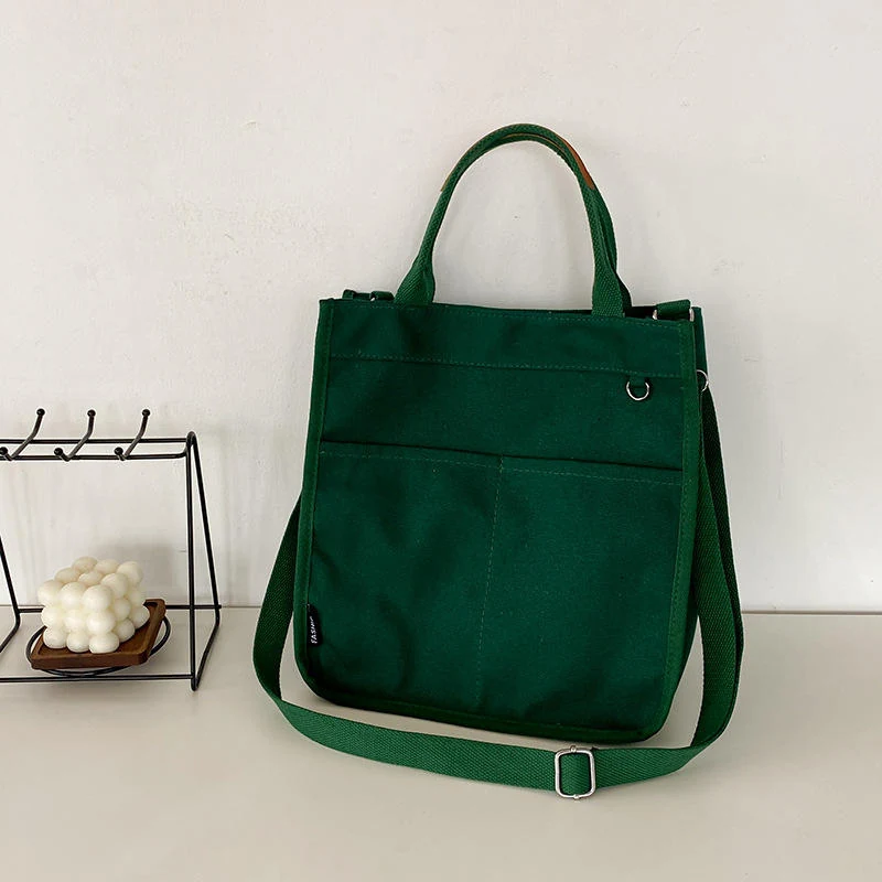 Canvas Everyday Tote with Four Color References Green color SKU reference